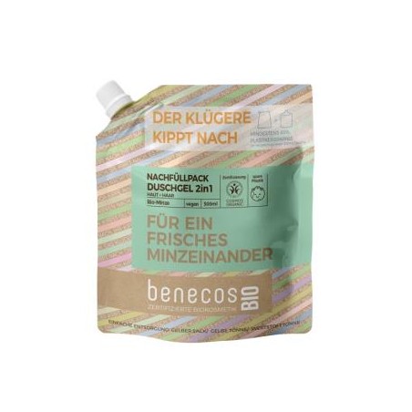 BENECOS GEL DE BAÑO 2en 1 menta recarga 500ml. BIO VEGANO