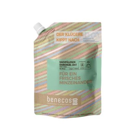 BENECOS GEL DE BAÑO 2en 1 menta recarga 1lt. BIO VEGANO