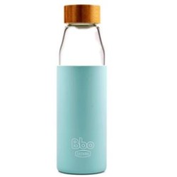 IRISANA BOTELLA BOROSILICATO tapon bambu azul 500ml.