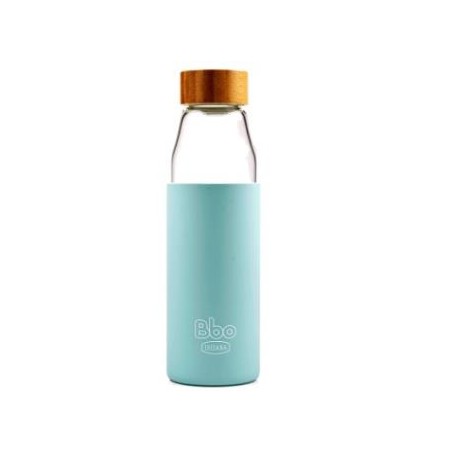 IRISANA BOTELLA BOROSILICATO tapon bambu azul 500ml.