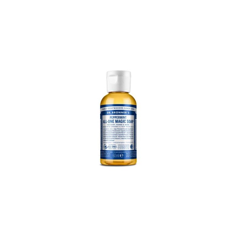 DR. BRONNER´S JABON LIQUIDO menta 60ml. DR. BRONNER´S JABON LIQUIDO menta 60ml.