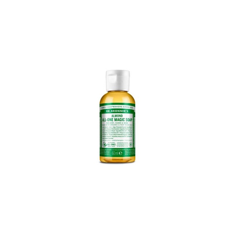 DR. BRONNER´S JABON LIQUIDO almendras 60ml. DR. BRONNER´S JABON LIQUIDO almendras 60ml.